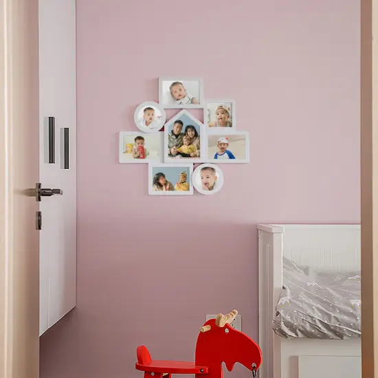 Decorative Modern Wall Mounted Multi Photo Frame Collage Picture Holder for 8 Pictures Multiple Sized, White {4}