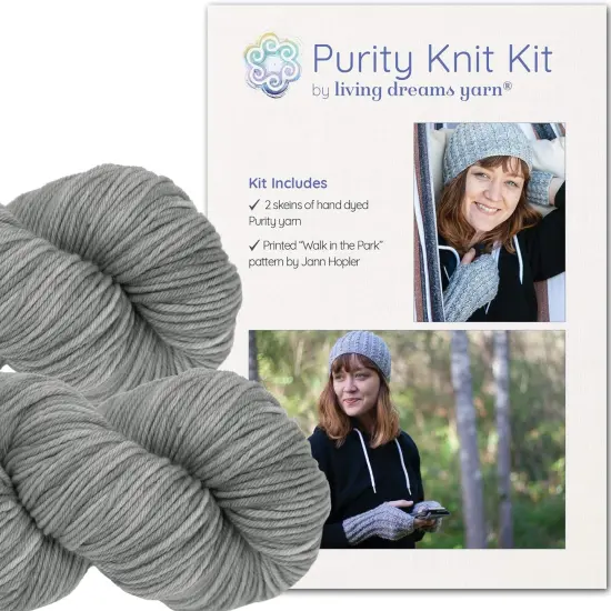 DIY Merino Hat & Gloves Knitting Kit: Organic Hand Dyed Wool Yarn + Printed Pattern. Soft, Cozy, Great for Gifts. Walk in the Park Pebble {1}