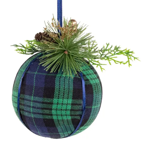 Northlight Tartan Plaid Pine Needle Christmas Ball Ornament - 4" - Green and Blue {5}
