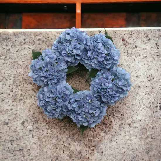 15" Azure Blue Hydrangea Wreath with Grapevine Ring, Floral Home by Artificial Flowers {3}