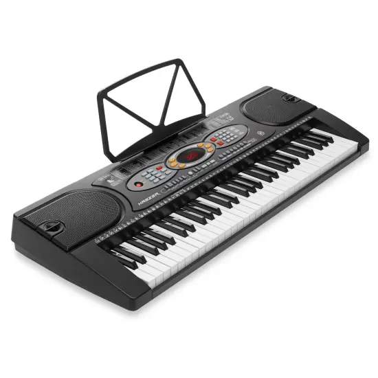 Hamzer 61-Key Electronic Keyboard Portable Digital Music Piano with H-Stand, Stool, Headphones, Microphone, & Sticker Set {3}