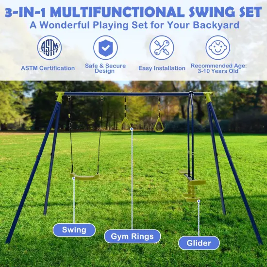 3-in-1 Outdoor Swing Set for Kids Aged 3 to 10 {3}
