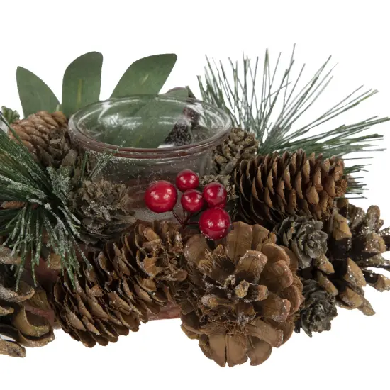 Northlight Glitter Pinecones and Red Berries Tealight Christmas Candle Holder - 15.25" {5}