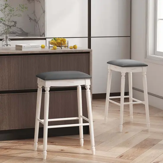 Costway 2 PCS 24"/29" Counter/Bar Height Bar Stools Backless Bar Stools with Faux Leather Cover White&Gray {4}
