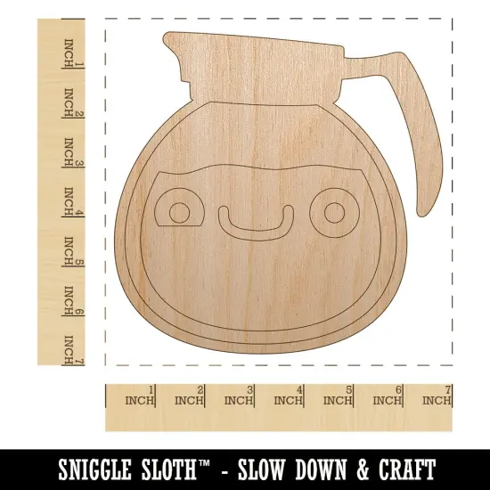 Cute Kawaii Caffeinated Coffee Pot Unfinished Wood Shape Piece Cutout for DIY Craft Projects {1}