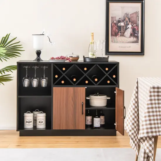 Costway Industrial Wine Bar Cabinet Sideboard Buffet with Glass Holder &Adjustable Shelf {5}
