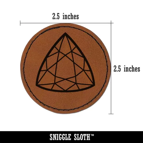 Trilliant Triangle Gem Diamond Cut Jewelry Round Iron-On Engraved Faux Leather Patch Applique - 2.5" Brown {2}