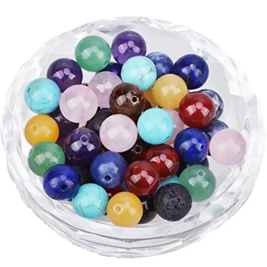 100 Pieces Natural Crystal Beads Stone Gemstone Round Loose Energy Healing Beads with Free Crystal Stretch Cord for Jewelry Making (Mixed Colors A, 8MM) {4}
