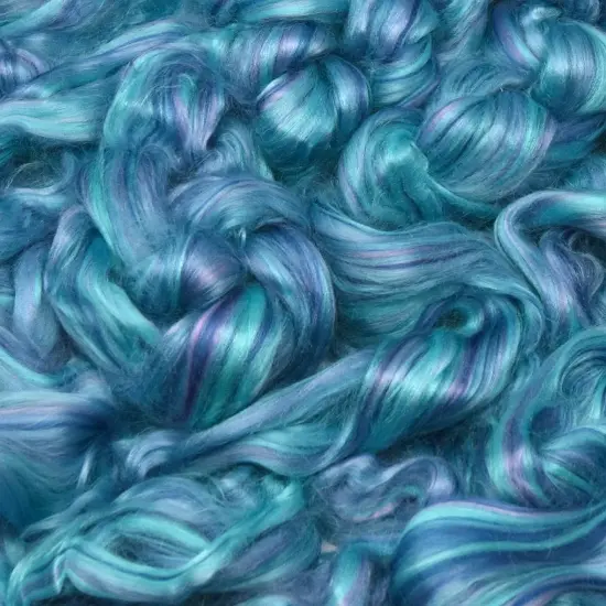 Designer Blend Bamboo Combed Top Roving for Spinning, Felting, and Weaving. Colorful, Exotic - Limited Edition. Glacier Bay {3}