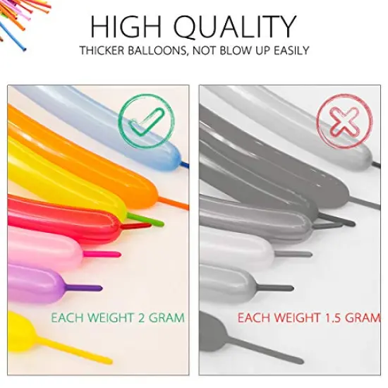 260 Pieces N Balloons Kit for Balloon Animals with 2 Pumps, Professional Long Balloons to Make Animal for Birthday Party Clowns Wedding Decorations 100 Pcs {3}