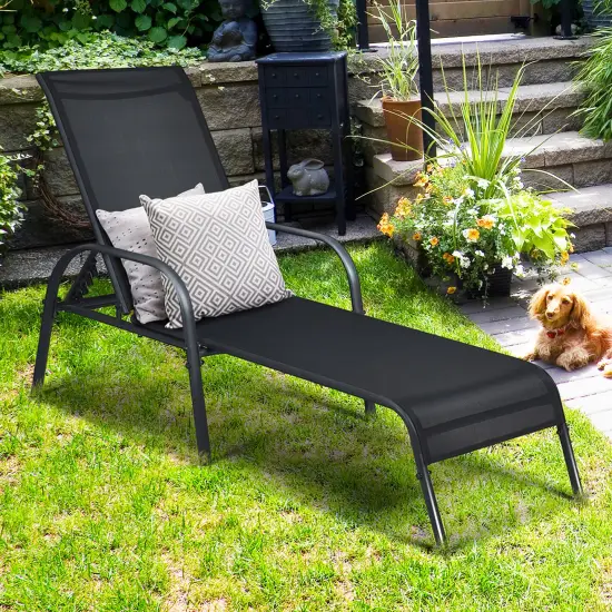 Costway Set of 2 Patio Lounge Chairs Sling Chaise Lounge Recliner Adjustable {2}