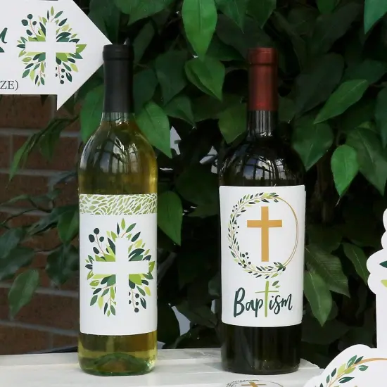 Big Dot of Happiness Baptism Elegant Cross - Religious Party Decorations for Women and Men - Wine Bottle Label Stickers - Set of 4 {3}