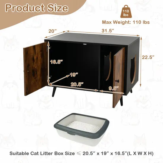 Industrial Cat Litter Box Enclosure with Divider and Cat-Shaped Entries {5}