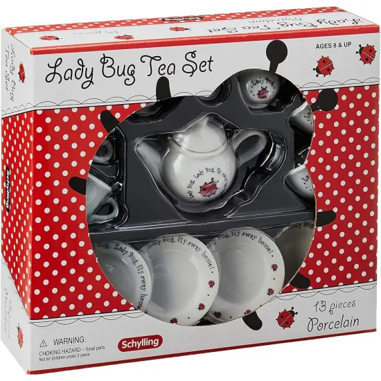 Ladybug Tea Set, Service for Four, 13 Piece Porcelain Play Set {3}