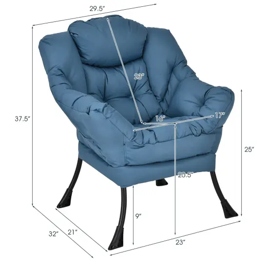 Modern Polyester Fabric Lazy Chair with Side Pocket and Tufted Design Perfect for Any Corner Blue {4}