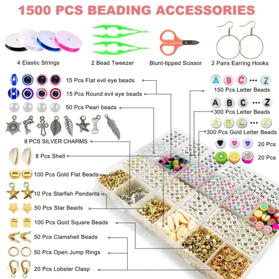 7200 Pieces Clay Beads Bracelet Making Kit, Preppy Friendship Flat Polymer Heishi Beads Jewelry Kits with Charms and Elastic Strings,Crafts Gifts Set for Girls Ages 8-12(2 Boxes) {6}