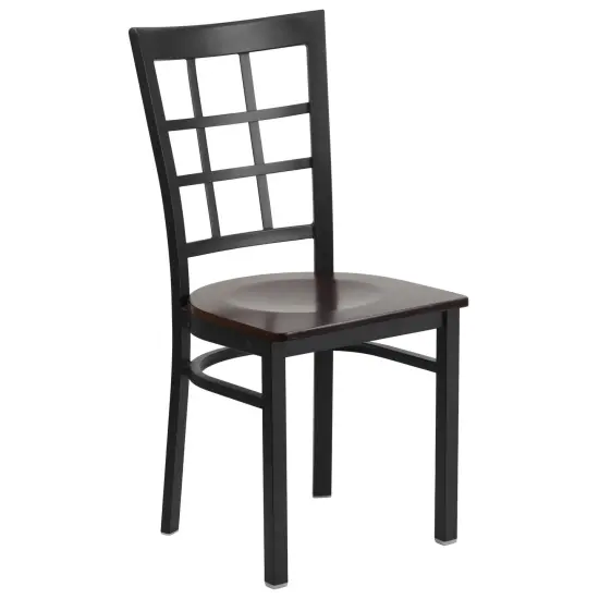 Emma and Oliver Window Back Metal Restaurant Dining Chair Walnut/BlackMetal {1}