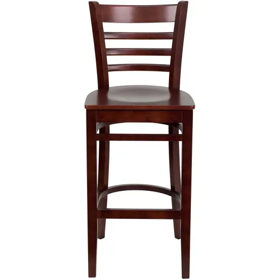 Emma and Oliver Ladder Back Wooden Restaurant Dining Barstool MahoganyWood {3}