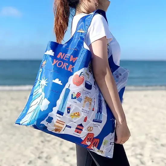 Wrapables Allybag Foldable & Lightweight Reusable Grocery Bag, 3 Pack Coffee and New York {3}