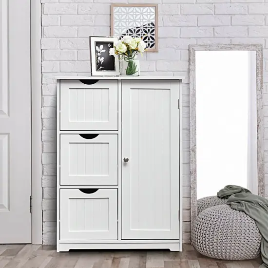 MDF Bathroom Floor Cabinet with Drawers and Adjustable Shelf White {6}