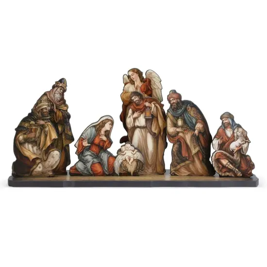 Roman 8pc Orange and Brown Nativity Die Cut Figures with Base Christmas Decoration 24" {1}