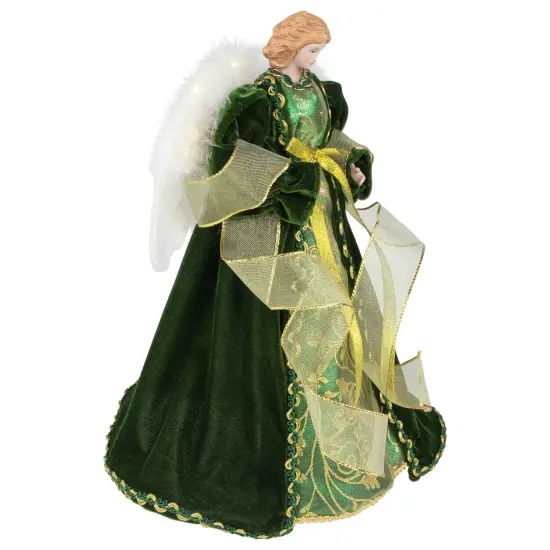 Northlight Angel with Lighted Wings Christmas Tree Topper - 14" - Green and Gold {6}