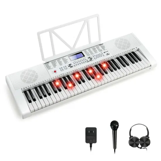 61-Key Portable Multi-functional Electronic Piano Keyboard with 2 Power Supply Modes White {3}