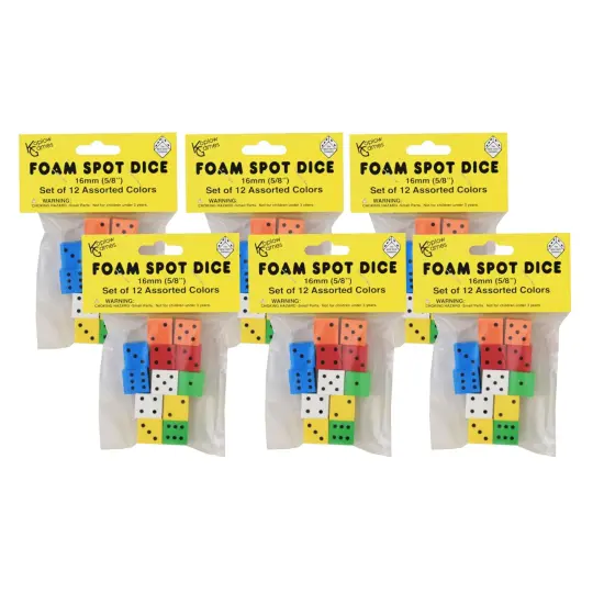 Assorted Color Spot 16mm Foam Dice, 12 Per Pack, 6 Packs {1}