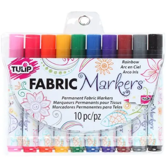 Set of 10 Permanent Fabric Brush Tip Markers, Rainbow {2}
