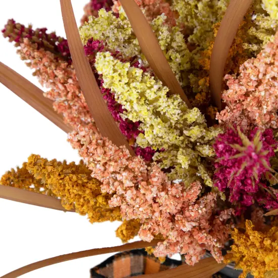 Northlight Autumn Harvest Foliage in Canister Floral Decoration with Checkered Bow - 18" Orange {7}