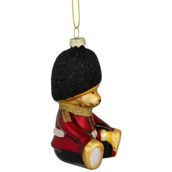 Northlight Glittered Teddy Bear Soldier Glass Christmas Hanging Ornament - 4" - Red and Black {5}