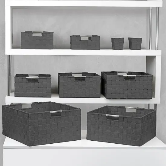 Sorbus Woven Basket Bin Set - Shelf Storage for Household Items - Stackable with built-in Carry Handles (9 Pack) Gray {5}