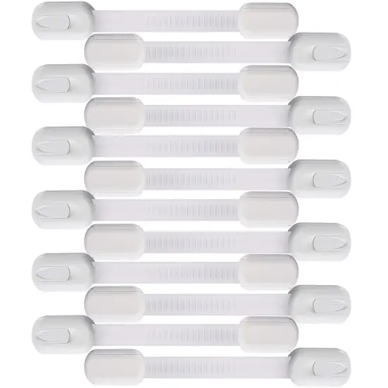 12 Pack Vmaisi Multi-Use Adhesive Straps Locks - Childproofing Baby Proofing Cabinet Latches for Drawers, Fridge, Dishwasher, Toilet Seat, Cupboard, Oven,Trash Can, No Drilling (White) (12) {3}