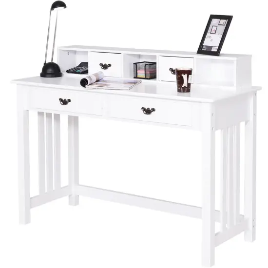 Costway Writing Desk Mission White Home Office Computer Desk 4 Drawer {1}