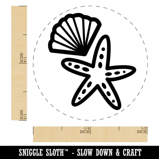Starfish and Shell Beach Tropical Doodle Self-Inking Rubber Stamp for Stamping Crafting Planners Green {1}