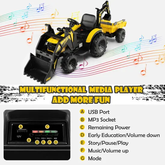 Steel Electric Excavator with RC, 3-in-1 Function, Music and Safety Features for Kids Yellow {3}