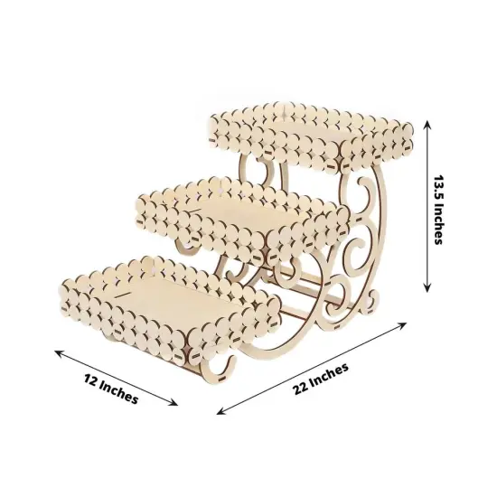 22 in Natural 3 Tier Laser Cut Rectangle Wooden Cupcake Dessert Stand {3}