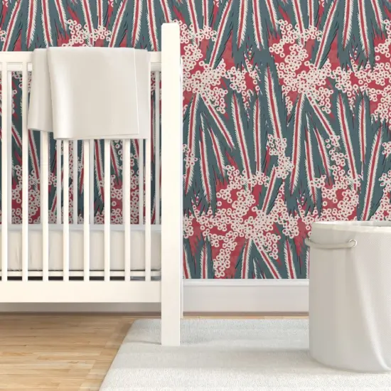 Pre-Pasted Wallpaper 2FT Wide Magenta Retro Bird Feathers Abstract Animal Tropical Large Scale Custom Pre-pasted Wallpaper by Spoonflower {7}