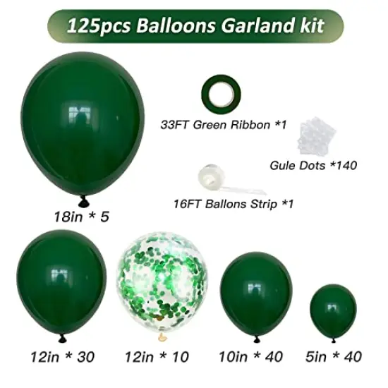 125pcs Green Balloon Garland Arch Kit - Includes Emerald, Dark Green, and Green Confetti Latex Balloons in Different Sizes (18, 12, 10, 5 Inch) for Anniversary, Birthday Party, Graduation, Jungle Theme, and Christmas Decorations {3}