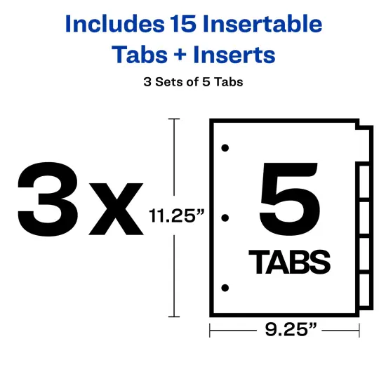 Avery Big Tab Insertable 2 Pocket Dividers for 3 Ring Binders, 5-Tab Sets, Bright Two-Tone Multicolor, 3 Binder Divider Sets (01742) {4}