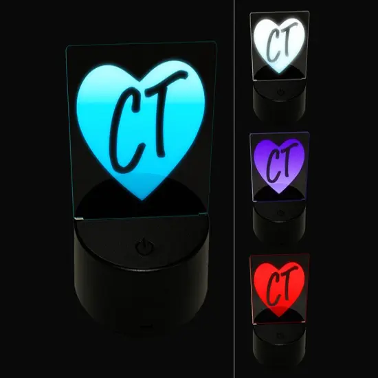 CT Connecticut State in Heart 3D Illusion LED Night Light Sign Nightstand Desk Lamp {1}