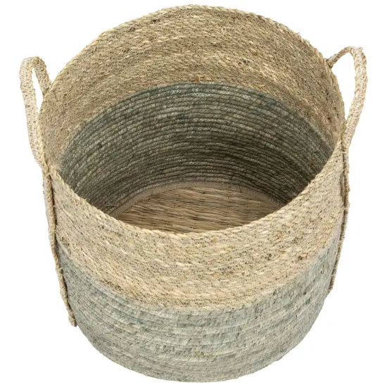 Northlight Set of 3 Round Tall Woven Seagrass Storage Baskets with Handles 16.25" Beige {4}