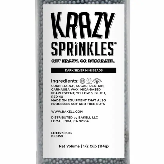 Krazy Sprinkles - Dark Silver Pearl (1/2 Cup, 1x Jar) for Cakes, Ice Cream & Cookies {4}