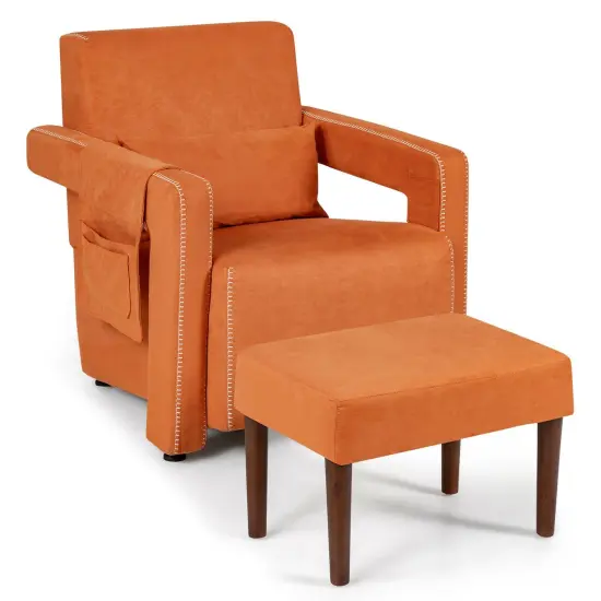 Modern Berber Fleece Single Sofa Chair Included Ottoman and Waist Pillow Suitable for Any Terrain Orange {1}