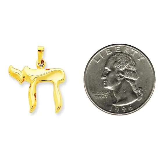 14K Yellow Gold Chai Pendant Charm Jewish Jewelry 24mm x 20mm {2}