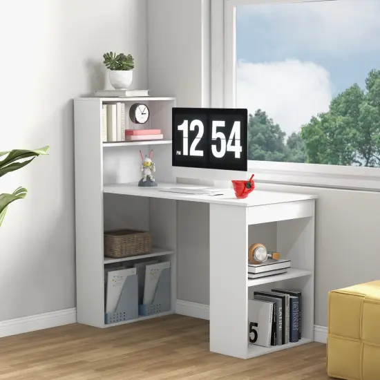 48" Computer Writing Desk with Bookshelf with Storage Shelves for Home Office Study Room White {3}