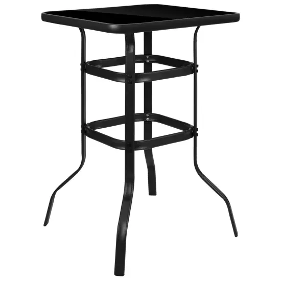 Emma and Oliver 27.5" Square Tempered Glass Bar Height Metal Patio Bar Table Black {1}