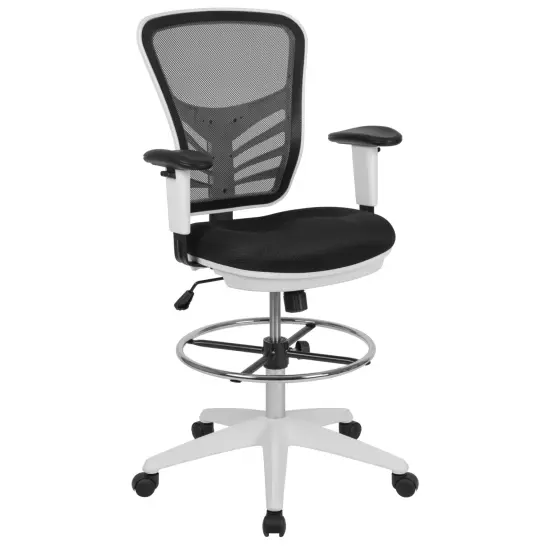 Emma and Oliver Mid-Back Mesh Adjustable Ergonomic Drafting Chair, Task Chair BlackMesh/WhiteFrame {1}