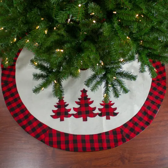 Northlight 48" White, Red and Black Buffalo Plaid Tree Christmas Tree Skirt {1}