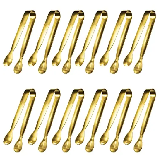 12 Pcs Serving Tongs, Small Serving Utensils for Parties Catering Gold Tongs, Food-Grade 304 Stainless Steel Mini Serving Tongs Appetizer Tongs for Tea Party Coffee Bar, 4" Sugar Tongs - Gold {1}